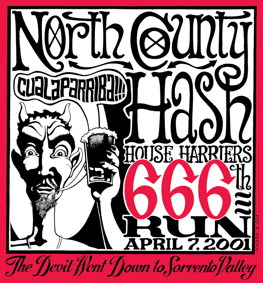 NCH3 North County Hash House Harriers 666 Run (2001) Tee Back by Nut N Honey