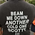 2nd Spockoff Hash House Harriers Tee Back (1987) stating "Beam Me Down Another Cold One Scotty!!!"