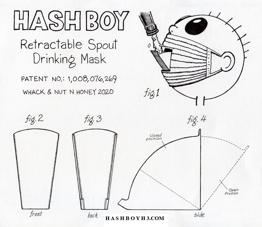 Hash Boy's Retractable Spout H3 Drinking Mask Invention Patent Design Sketch